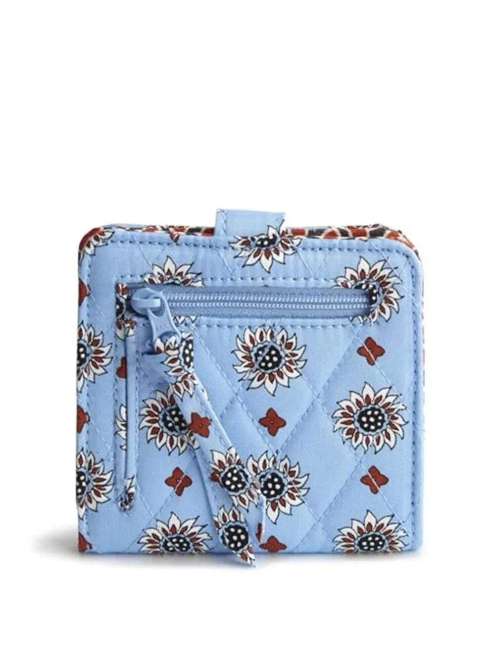 Women Cotton Bifold Wallet Card Holder ID Window Zip Pocket Snap Closure 4 Inch
